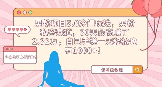 男粉项目5.0冷门玩法，男粉私密赛道，30天最高赚了2.32万，自己手搓一天轻松也有1000+【揭秘】-test