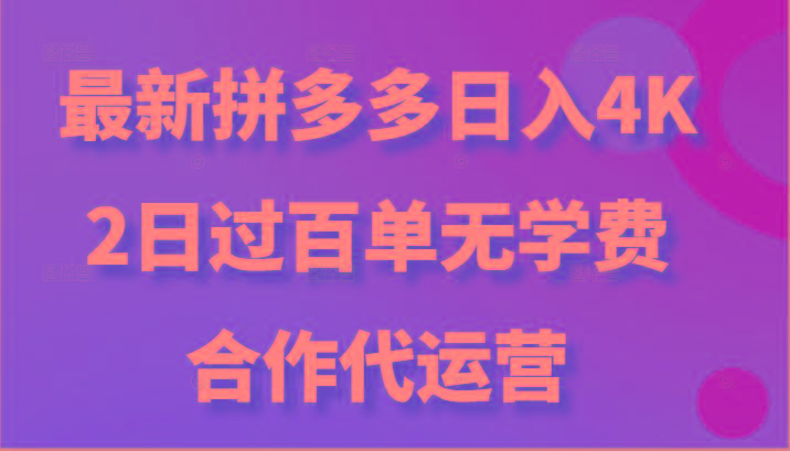 最新拼多多，日入4K+，2日过百单无学费，合作代运营-test
