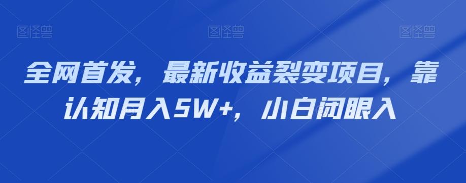 全网首发，最新收益裂变项目，靠认知月入5W+，小白闭眼入-test