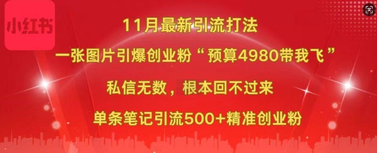 小红书11月最新图片打粉，一张图片引爆创业粉，“预算4980带我飞”，单条引流500+精准创业粉-test