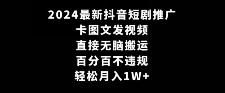 2024最新抖音短剧推广，卡图文发视频，直接无脑搬，百分百不违规，轻松月入1W+【揭秘】-test
