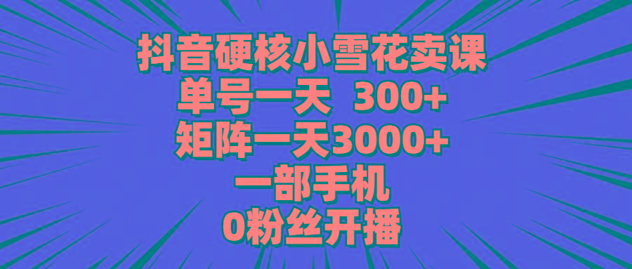 (9551期)抖音硬核小雪花卖课，单号一天300+，矩阵一天3000+，一部手机0粉丝开播-test