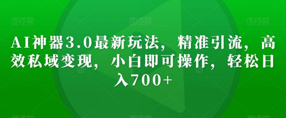 AI神器3.0最新玩法，精准引流，高效私域变现，小白即可操作，轻松日入700+【揭秘】-test