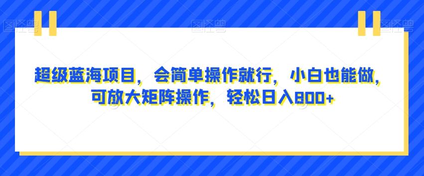 超级蓝海项目，会简单操作就行，小白也能做，可放大矩阵操作，轻松日入800+，-test